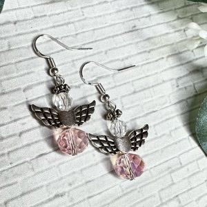 3/$18 Silver Angel Earrings with Pink Faceted Glass Beads